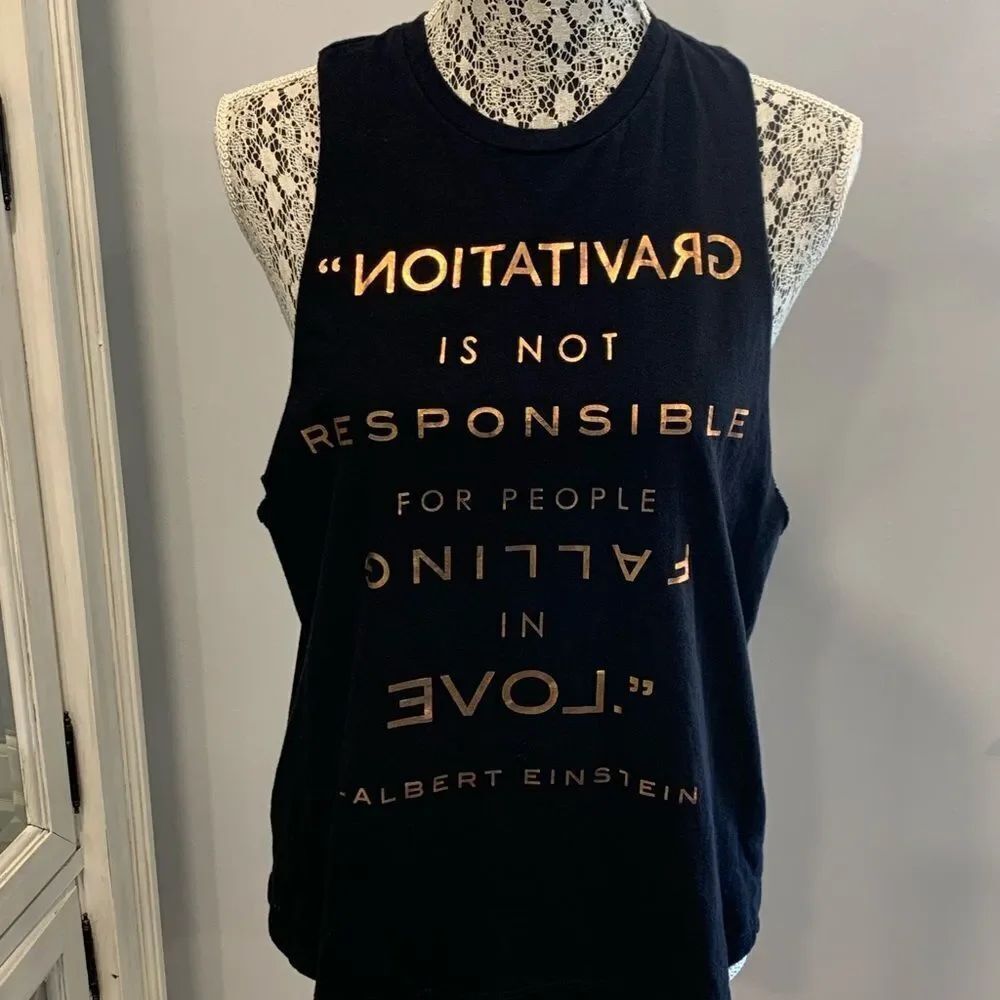 Forever 21 Black Tank Top with Gold Motivational Quote by Albert Einstein